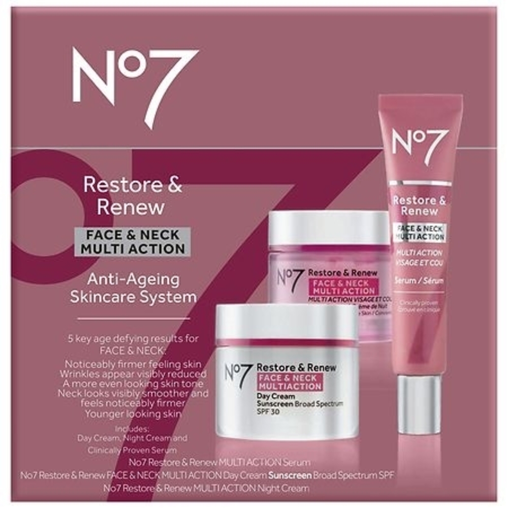 No7 Restore & Renew Face & Neck Multi Action Serum Set - Pink
